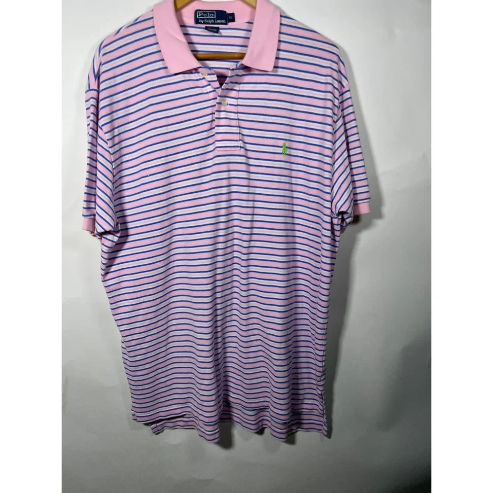 Polo Ralph Lauren Striped Polo Shirt Mens XL Pink Blue White Short‎ Sleeve